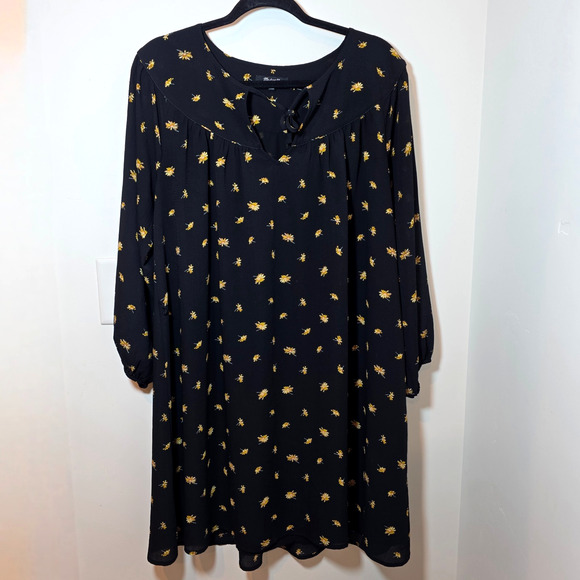 Madewell Ditsy Floral Mini Dress Black Long Sleeve Daises Boho Lined Size M - Picture 2 of 11